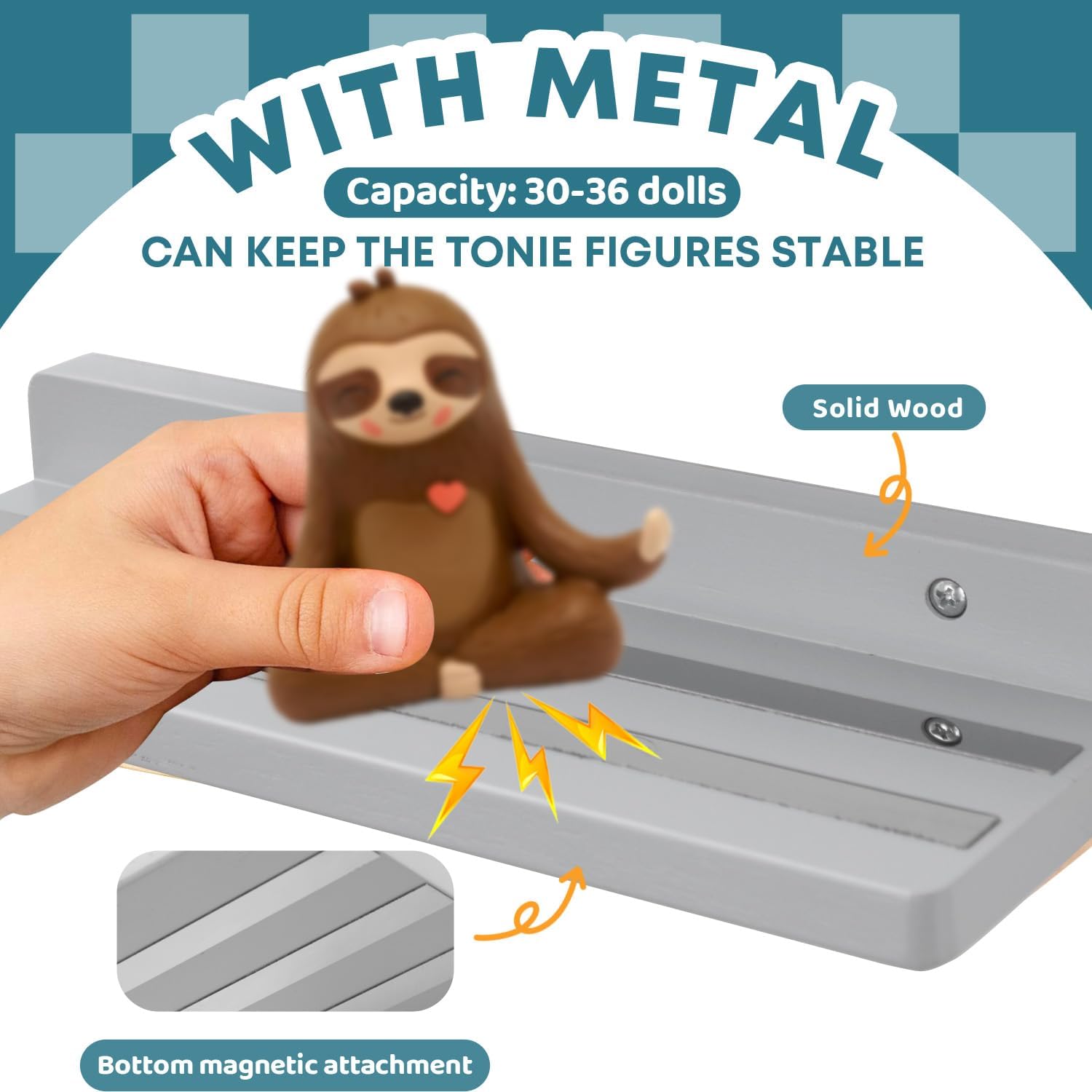 for Tonie Shelf Magnetic,Oak for Toniebox Figures Storage, Wall Floating Shelf for Kids Room,Living Room(Grey)