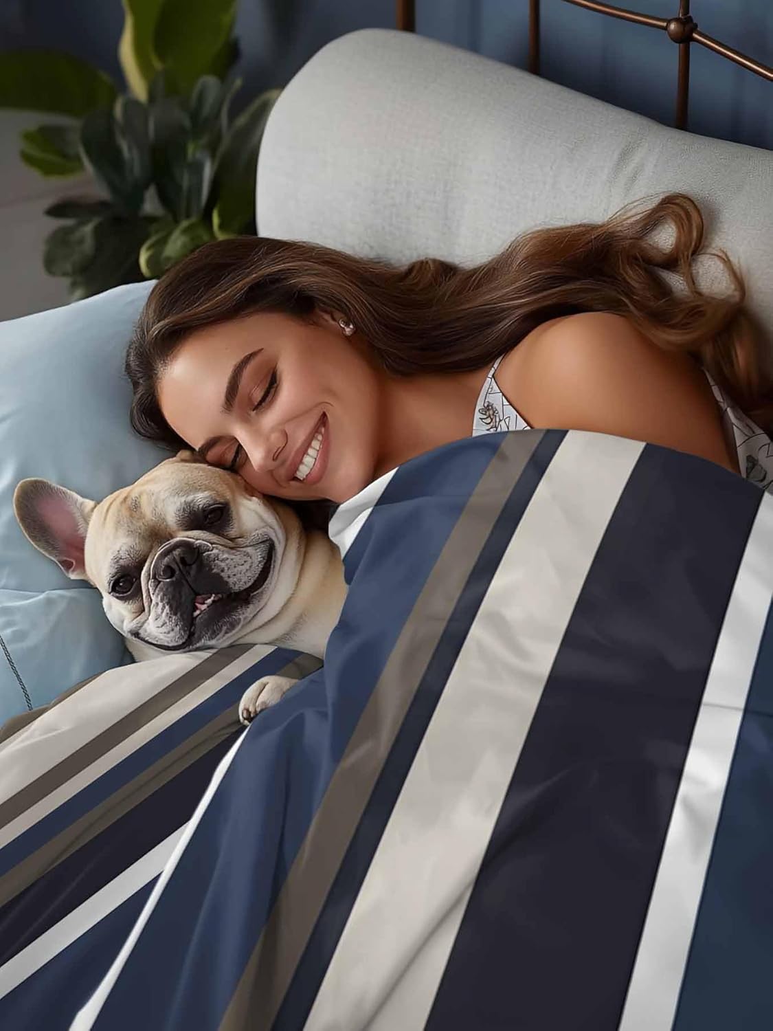 Top Sheet Full Bedding Flat Sheet Only, Navy Blue Stripe Gradient Geometric Microfiber Bed Sheets Soft Breathable Bedding Flat Sheets, Vintage Minimal Art Hotel Luxury Top Sheets