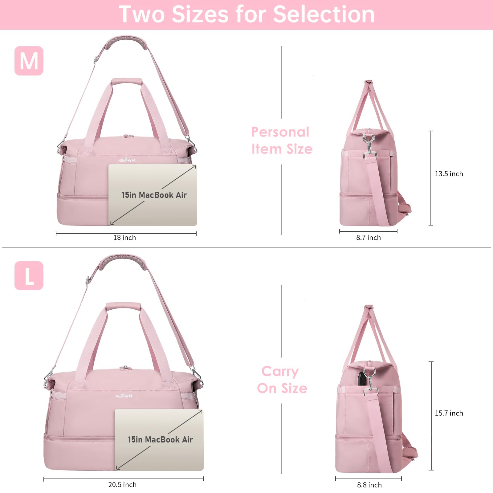 Gym Bag for Women, 45L Carry On Travel Duffel Bag with Shoes Compartment view 3