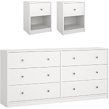 Tvilum Portland White 3-Piece Bedroom Set - 6 Drawer Double Dresser and Nightstand Set of 2