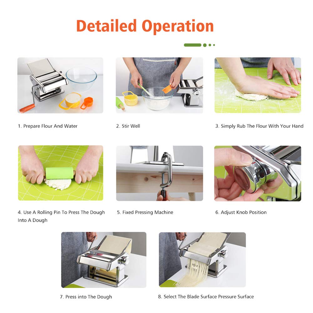 Máquina para hacer pasta y fideos, cortador de fideos, de acero inoxidable, manual para hacer pasta fresca, rodillo de masa para espaguetis y lasaña, 2 cuchillas
