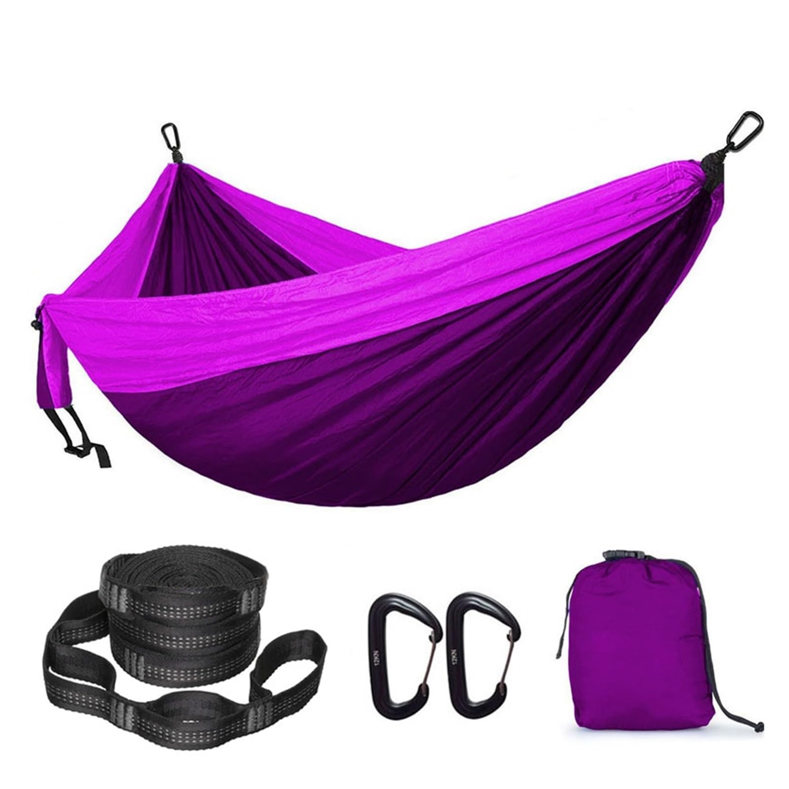 Camping Hammock Solid Color Nylon Parachute Hammock Camping Survival garden swing Leisure travel Portable outdoor furniture(Purple 2)