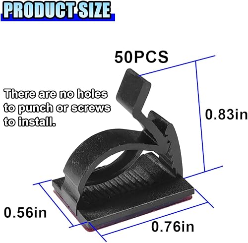 Miniatura 2 de 50 clips adhesivos para organizar cables, organizador de ganchos ajustables para colgar, abrazadera de soporte de alambre adhesivo para pared,