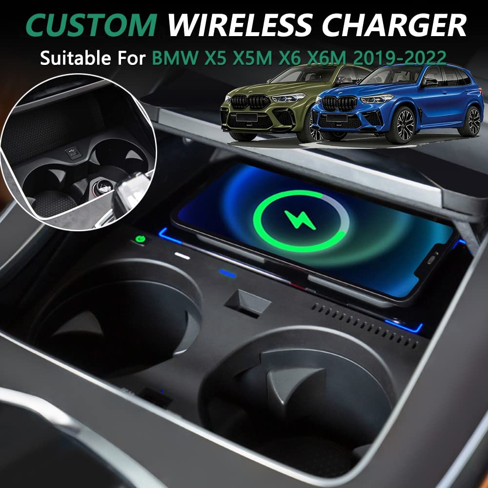 Cargador Inalámbrico Coche para BMW X5 X5M X6 X6M 2019-2022, 15W Qi Wireless Carga Rápida Auto Teléfono Cargador para BMW G05 G06 Consola Central Accesorios (Admite Coche Original sin NFC)