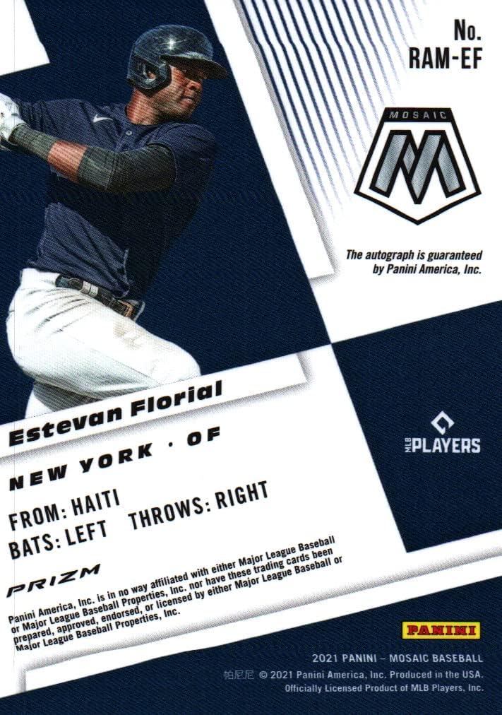 Estevan Florial Autographed Mosaic Prizm Rookie Card Collectible Baseball Card - 2021 Mosaic Prizm Rookie Baseball Card #RAM-EF (Yankees) Free Shipping & Tracking