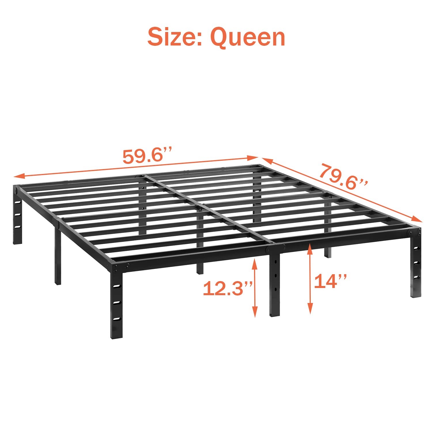 zunatu 14 Inch Queen Metal Bed Frame Foundation No Box Spring Needed Heavy Duty Tall Platform with Large Storage Easy Assembly Mattress Noise Free, Black