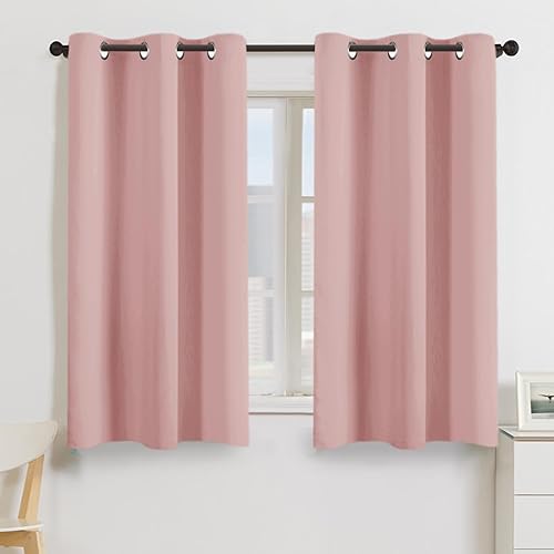 Cortinas opacas de color rosa bebé para dormitorio de niñas, sala de estar, 54 pulgadas de largo, 2 paneles de guardería, aislamiento térmico,