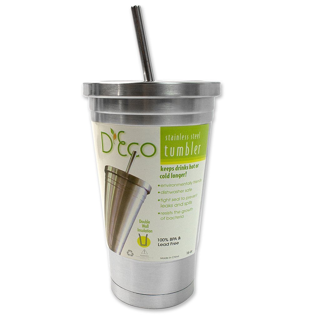 16 oz Stainless Steel Tumbler with Straw & Lid - Insulated Double Wall Drinking Mug for Keeping Beverages Hot or Cold- Use as Personal Reusable Water Bottle, Coffee Mug, Travel Cup -Great Holiday Gift