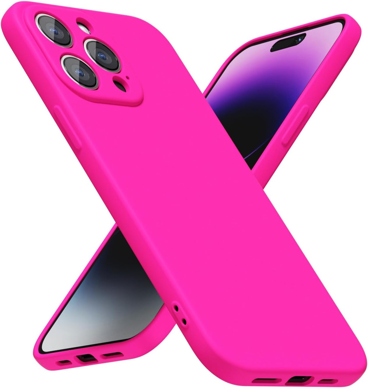 for iPhone 14 Pro Max Phone Case Silicone, Fluorescent Neon Hot Pink Bright Color Matte TPU, Minimalist Ultra Thin Slim Soft Rubber Gel Girly Cute Case for Women Men, Camera Cover Protection
