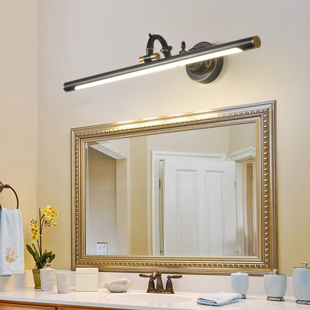 LED Lampada da Specchio Bagno, 7W 630lm Lampada da Bagno Ottone Vintage, Lampada da Parete a LED 4000K IP44 Luce Specchio Bagno, 240° Regolabile Luce per Trucco, Anti Ruggine, 35cm,Nero