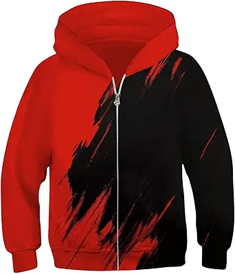 Idgreatim 6-14T Boys Zip Up Hoodies Kids 3D Graphic Hoody Sweatshirt Zipper Pullover with Pockets
