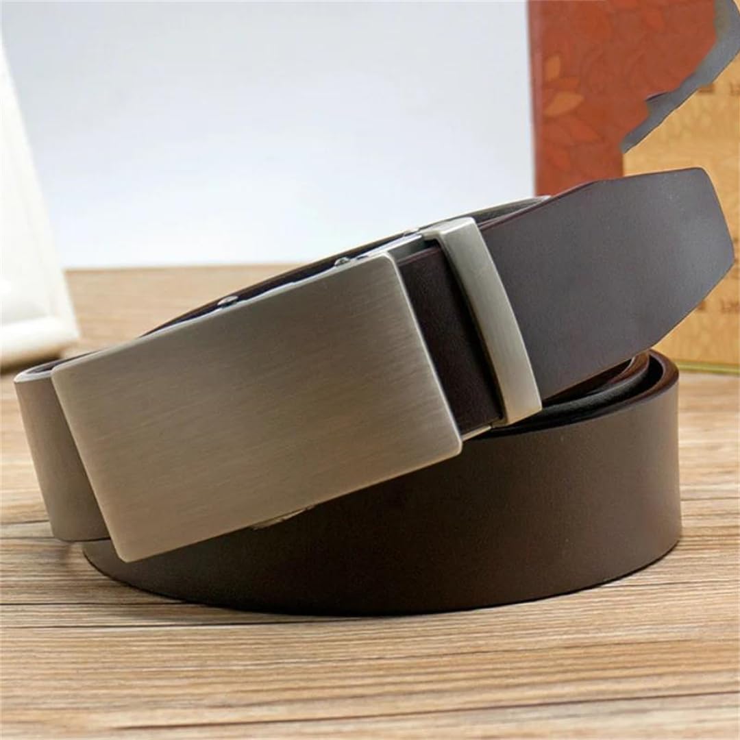 Yeuyyben Cinturón de trinquete de cuero genuino para hombre con hebilla de aleación, sin agujero, ajustable, para negocios, para vaqueros