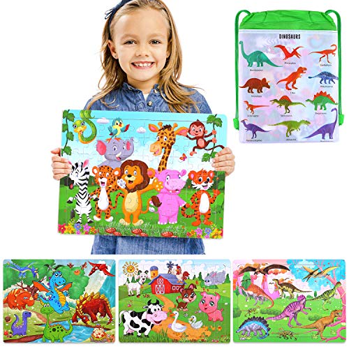 Tepsmigo Puzzles for Kids Ages 4-8, 4 Pack Wooden Jigsaw Puzzles 60 Pieces Preschool Educational Learning Toys Set for Boys Girls
