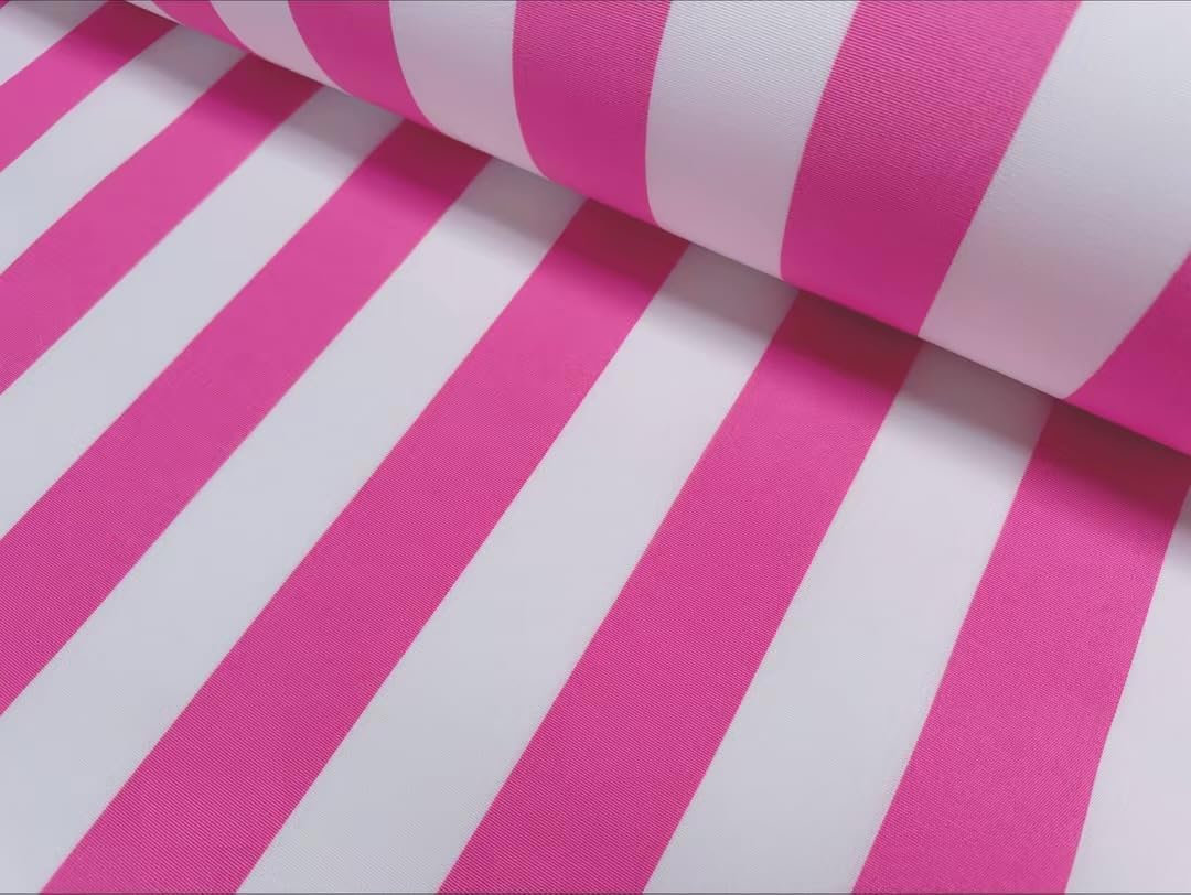Pink & White Striped Dralon Outdoor Fabric Acrylic Teflon Waterproof Upholstery Material for Cushion Gazebo Beach - 160cm Wide (Sold by The metre)