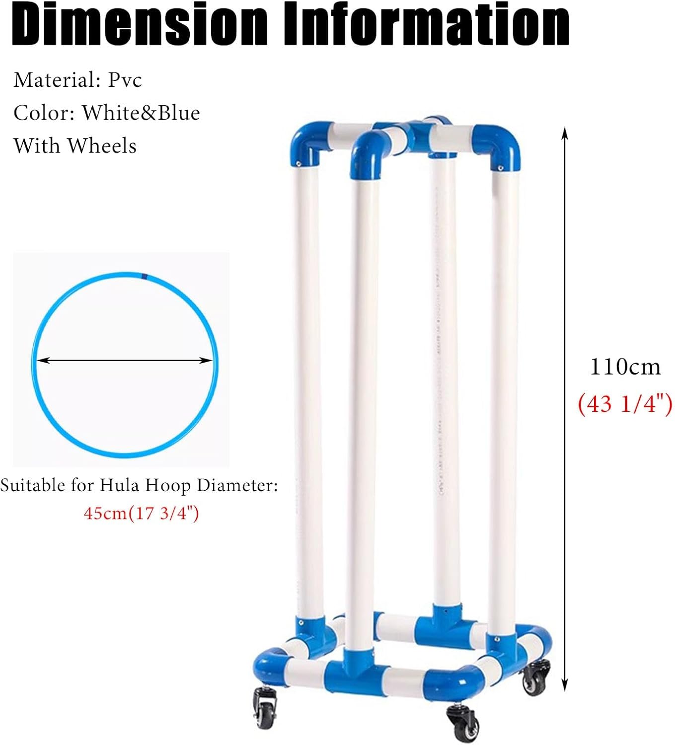 PVC Hula Hoop Holder Stand - Rolling Exercise Storage Cart for Indoor/Outdoor Use, Fitness Organizer for Childcare Centers - 45cm (17.75")