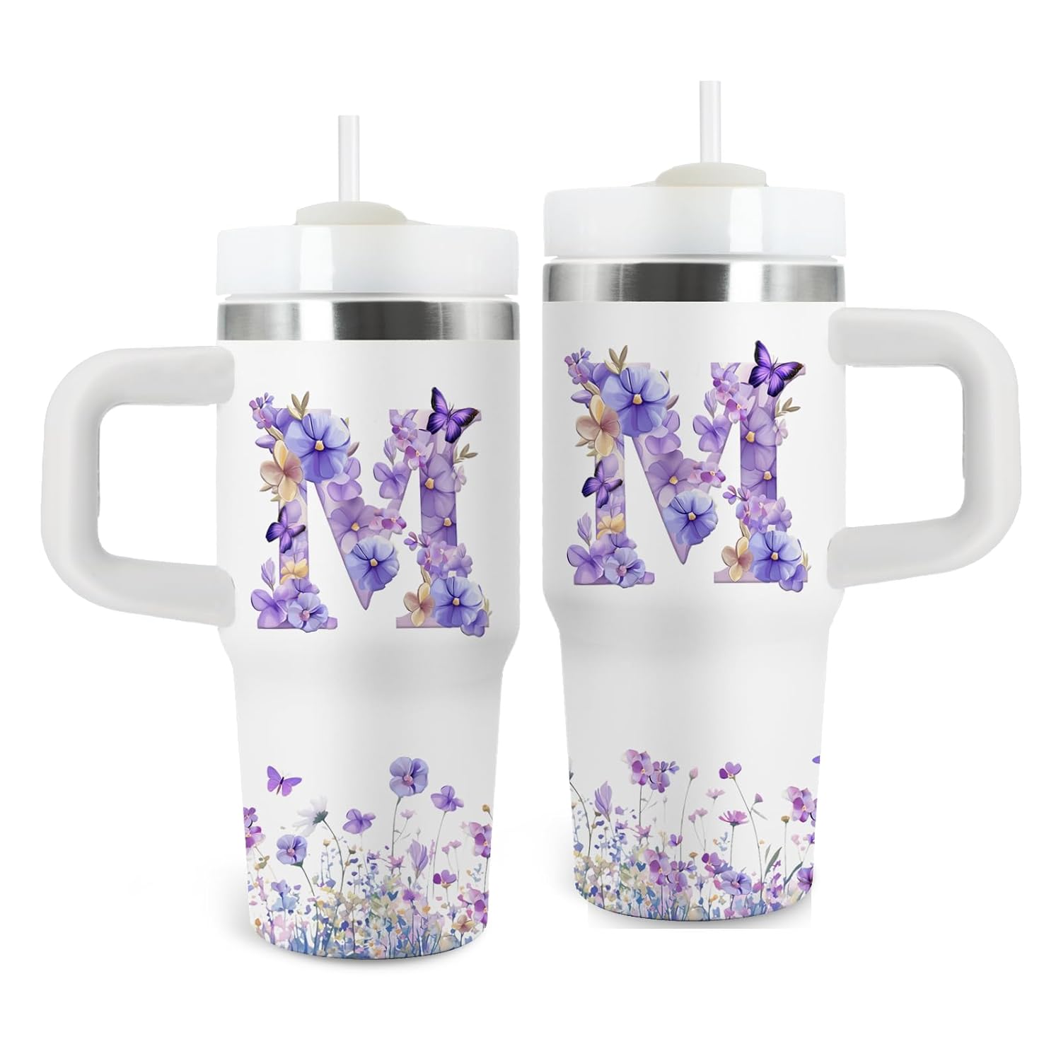 Letter M Tumbler Gifts 14oz Letter M Themed Tumbler with Handle and Straw Stainless Steel Double Wall Vacuum