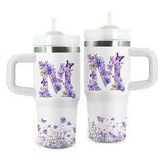 Letter M Tumbler Gifts 14oz Letter M Themed Tumbler with Handle and Straw Stainless Steel Double Wall Vacuum