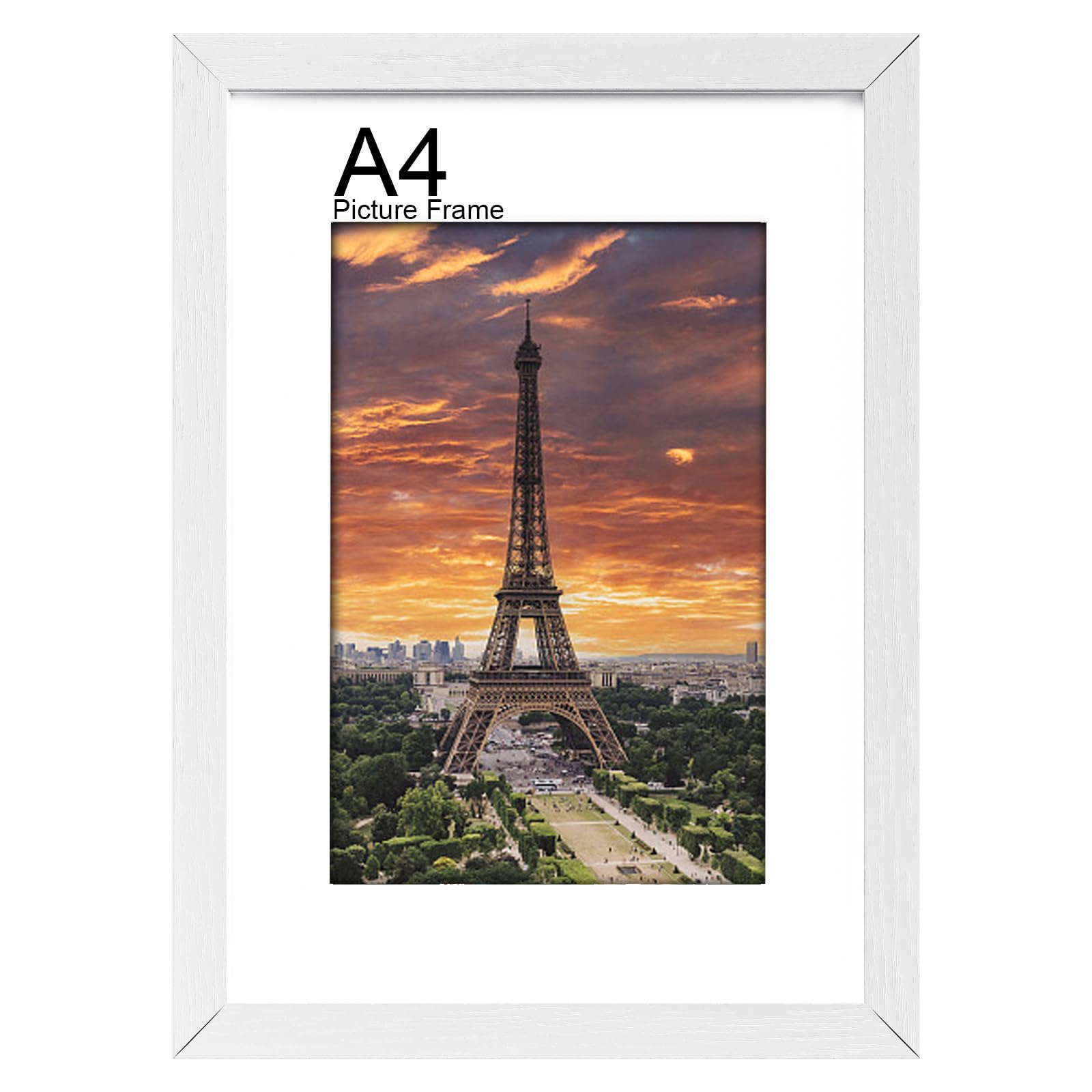 LVAOUO A4 Wooden Picture Frames, 21 x 29.7cm Versatile White A4 Frame, Supports Landscape or Portrait Orientation, with Plexiglass and Stand, Without a bracket