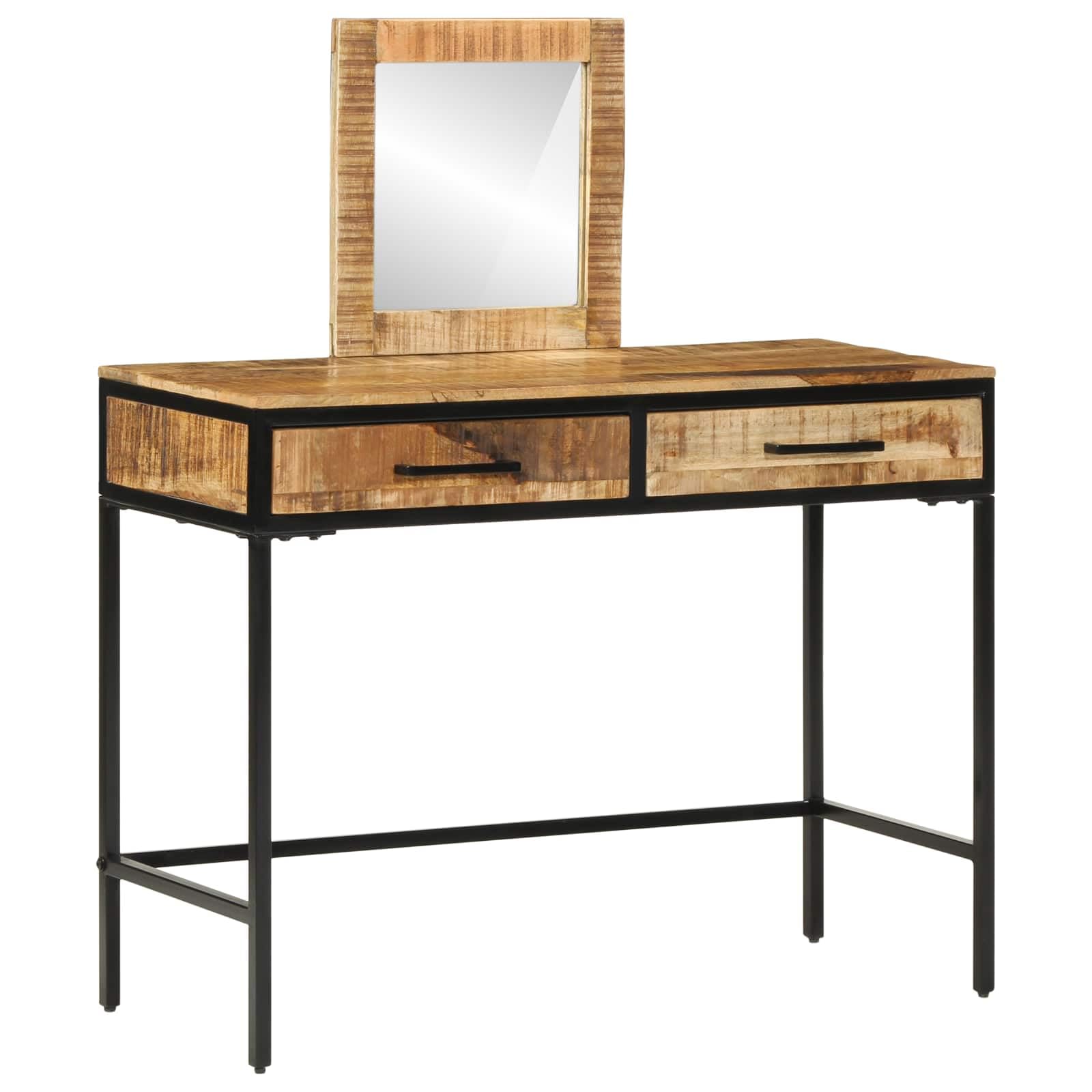 Schminktisch Massivholz Mango Braun 100x40x120 cm mit Spiegel und Schubladen, Stabiler Metallrahmen, minimalistischer Make-up Tisch für Schlafzimmer