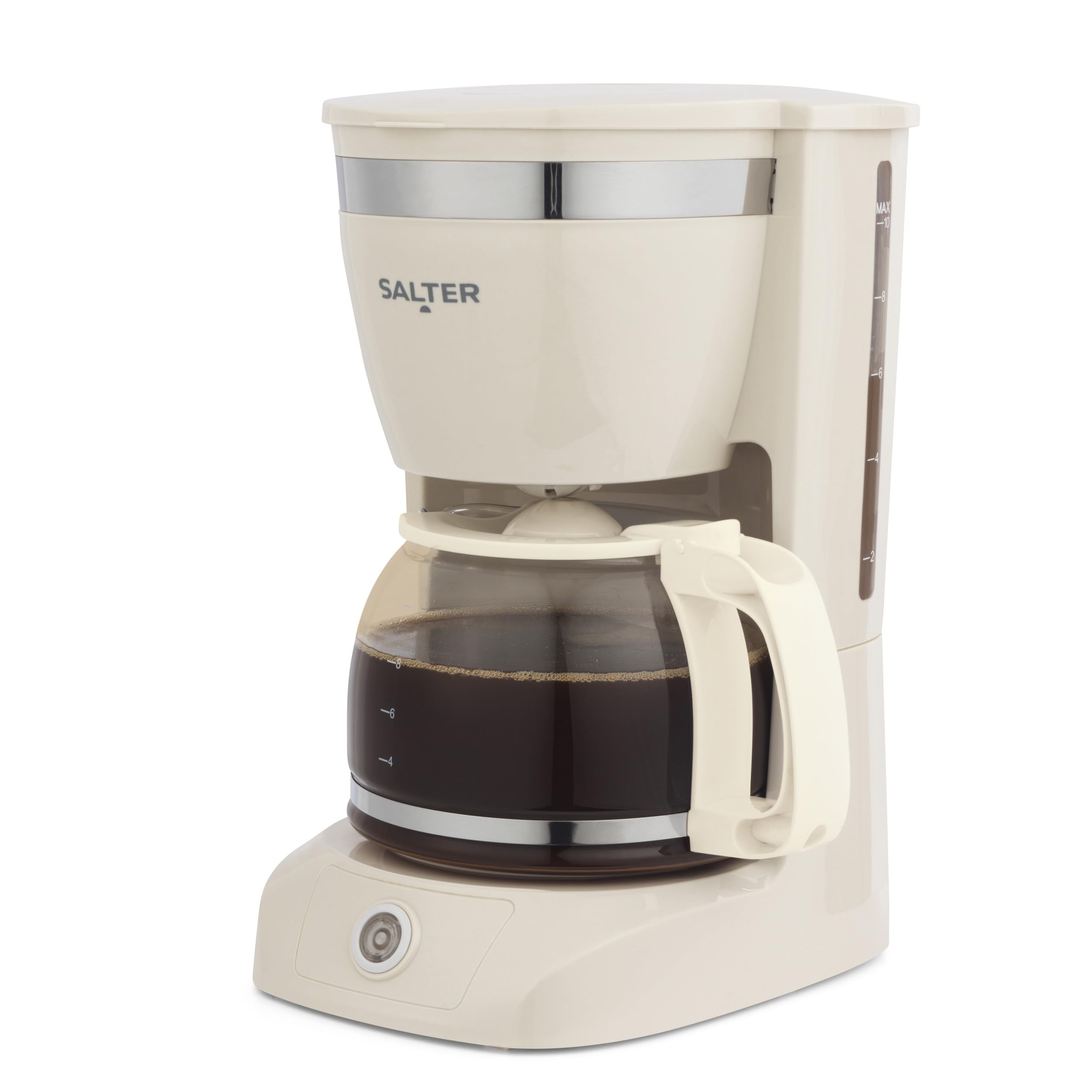 Salter Retro Ekspres do Kawy z Filtrem - 1,25 L Szklany Dzbanek, Robi 10 Filiżanek, Odpowiedni Do Mielonej Kawy, Utrzymuje Ciepło Do 30 Minut, Wyjmowany Filtr, Automatyczne Wyłączanie, 800 W, Kremowy | 30 min utrzymywanie ciepła, automatyczne wyłączanie,