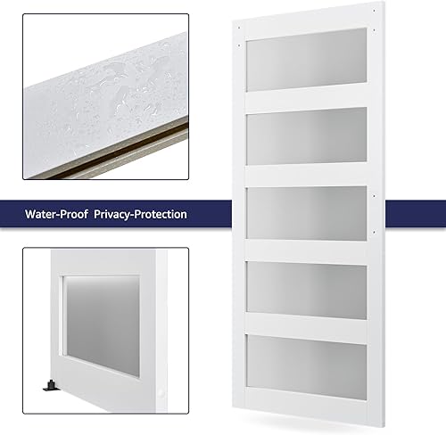 Miniatura 36 de Puerta corrediza de granero de vidrio de 5 paneles de 42 x 84 pulgadas con kit de herramientas de 7 pies incluido, fácil montaje con agujeros