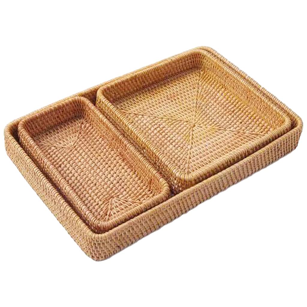 Hlhlh One Color Rattan Serving Tray Handwoven Rectangular Home Decorative Bread Basket For Dinner Lunch Parties