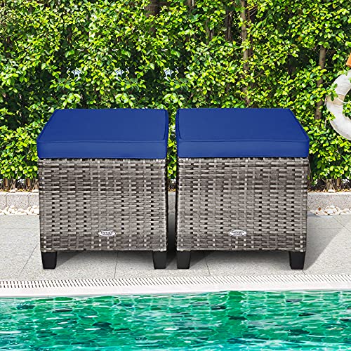 image for Tangkula 2 Pieces Patio Rattan Ottomans, Outdoor Wicker Footstool Foot