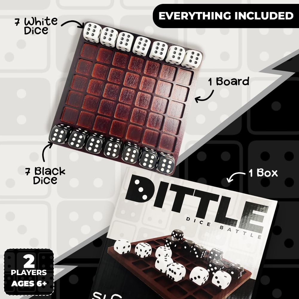 Dittle - Dice Battle | Ages 6+ | Unique Wooden Coffee Table Games