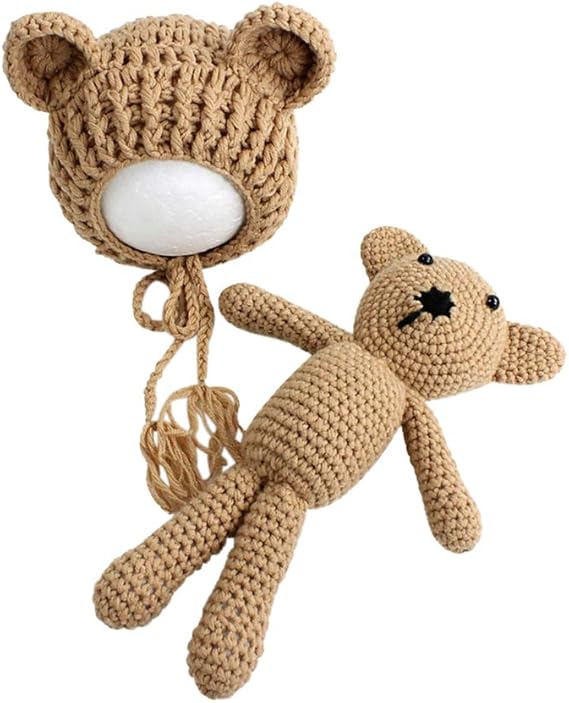 Amazon Co Jp 0 3ヶ月 ベビー 写真服 ニット帽子 クマ人形 2点セット 寝相アート ぬいぐるみ 百日記念 赤ちゃん 月齢 新生児 可愛い 柔らかい 肌触り 伸縮性 ウール 着ぐるみ 出産祝い ファッション