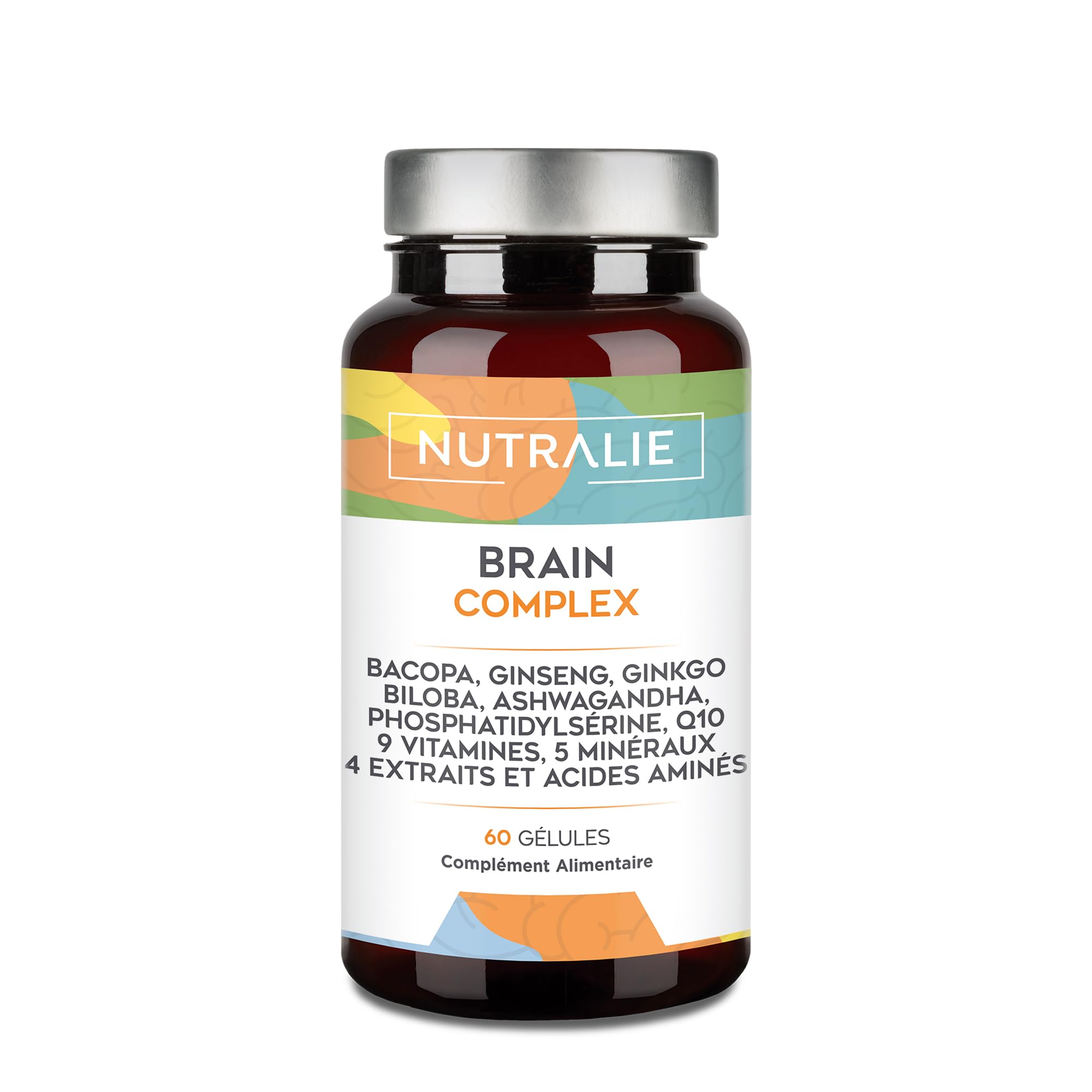 Nootropique Brain Complex - Mémorie et Concentration - Bacopa Monnieri, Ginkgo Biloba, Choline, Ginseng, L-Tyrosine + Vitamines - Brain Complex 60 Gélules Nutralie