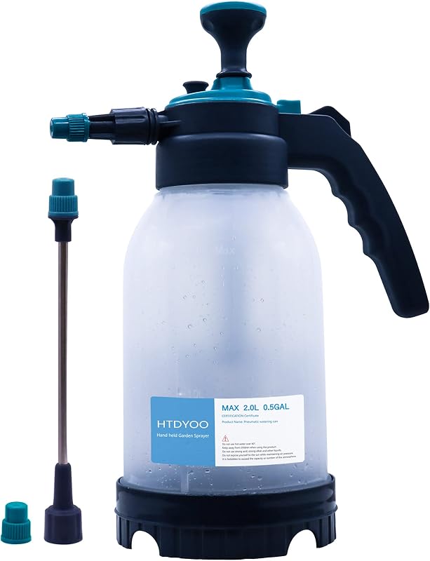 HTDYOO 0.5 Gallon Garden Pump Sprayer, Hand Held Garden Sprayer | Water Spray | Adjustable Nozzle | Extra Extended Spray