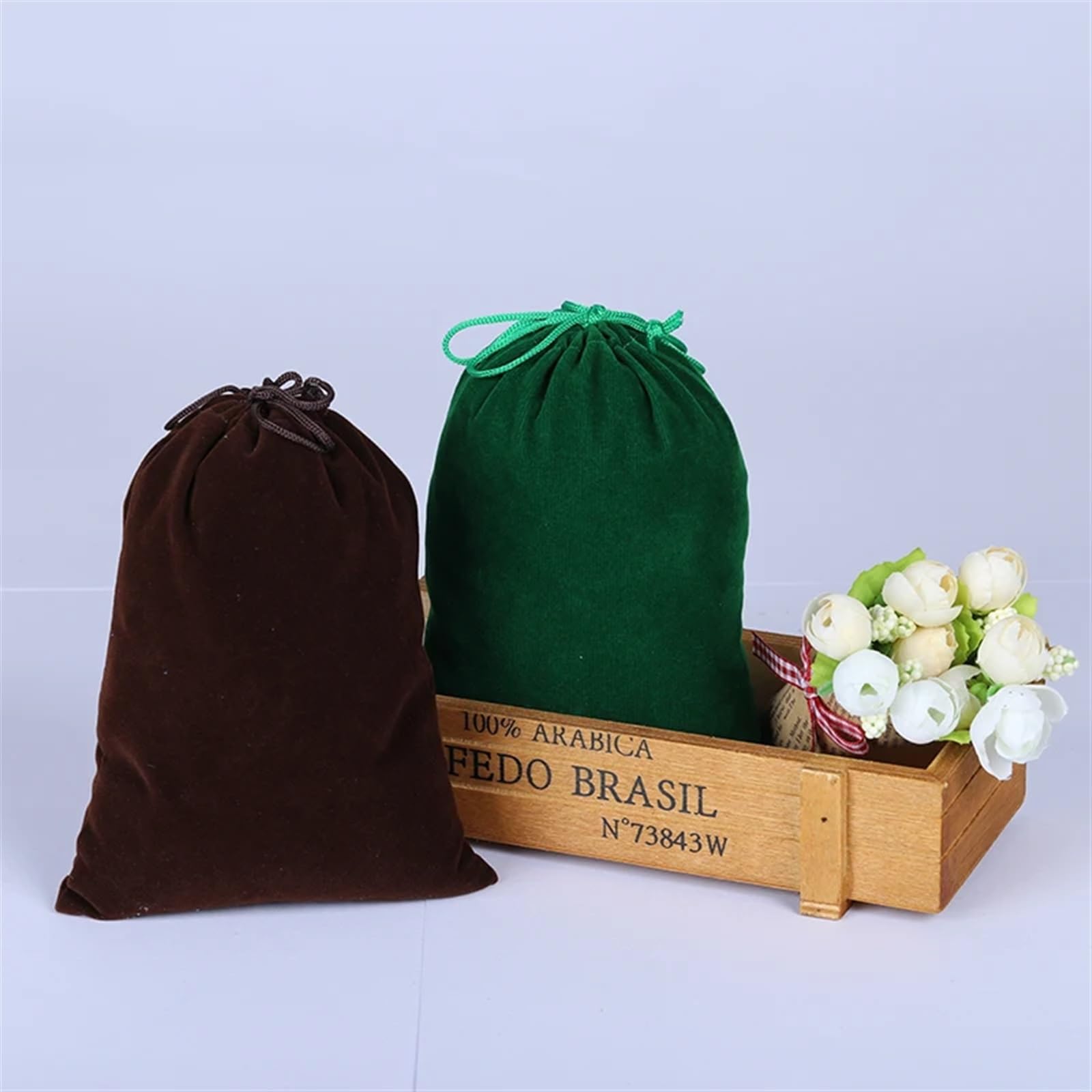 10 Stück Schmuckverpackung und Organizer, Hochzeitsbevorzugungsbeutel, Schmuckbeutel, Samt-Geschenkbeutel mit Kordelzug, Baumwollbeutel(Gray,30X40_15.5X10.5X8.5CM)