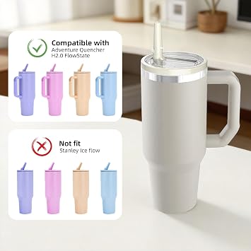 Replacement Flip Straw Lid Compatible with Stanley Quencher 40 oz Tumbler, Leakproof Cup Cover Accessories with Built-in Straw, BPA-Free Plastic Lid for Outdoor Sports, 2 Pack, White/Cream