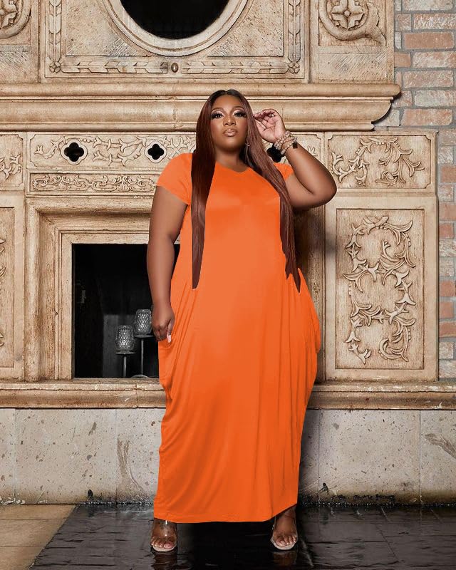 Image of YeGine Oversize Tshirt Dress Plus Size Short Sleeve Maxi Dress with Pockets