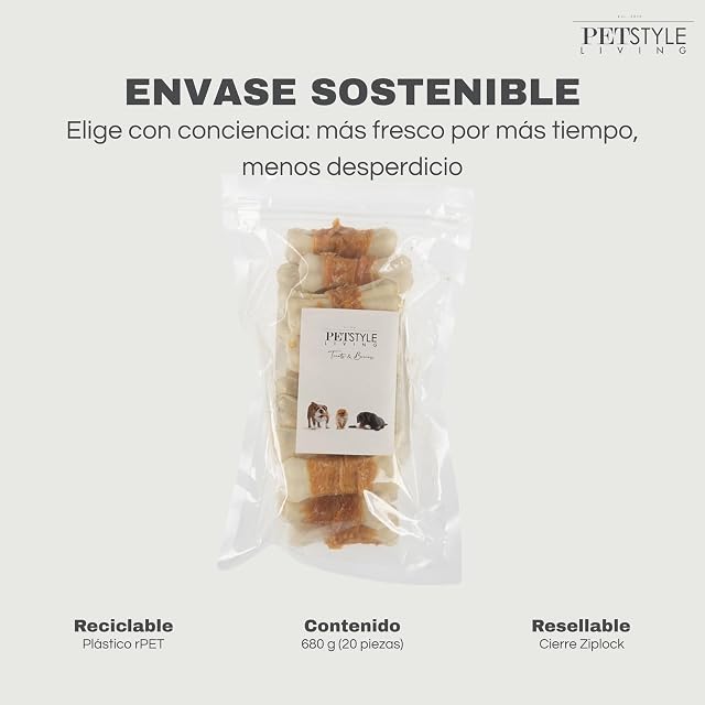Foto 6 de 8 de Petstyle Living Hueso Prensado con Pollo - Snacks para Perros - 10 cm - Pack 20 Unidades