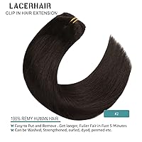 Vista 7 de Lacer Extensiones de cabello humano real con clip, 4.23 oz, 7 piezas de extensiones de cabello humano Remy liso y sedoso, extensiones de cabello