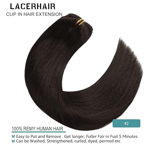 Miniatura 7 de Lacer Extensiones de cabello humano real con clip, 4.23 oz, 7 piezas de extensiones de cabello humano Remy liso y sedoso, extensiones de cabello