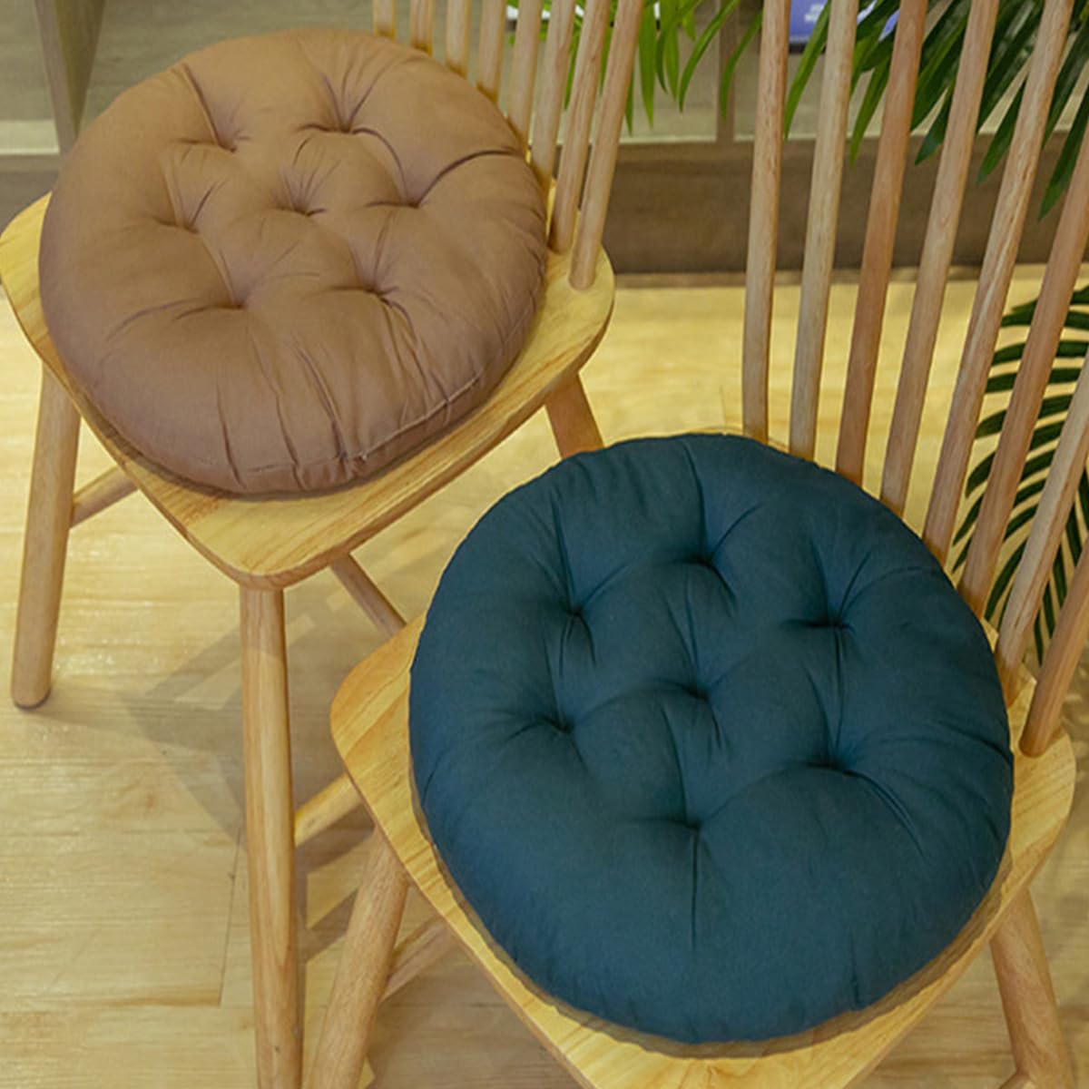 Coussin de chaise rond, 40x40 cm Ensemble de 2/4/6/8 Coussins de chaise pour salle à manger, Tapis de siège pour meubles en rotin extérieur pour salon, bureau, jardin, patio (Vert foncé, 4