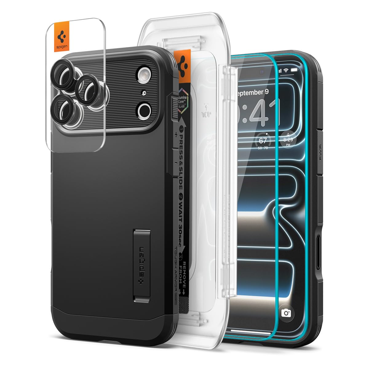 Spigen Tough Armor MagFit Pack - Cover MagSafe e Vetro Temperato per Schermo/Fotocamera per iPhone 17 Pro