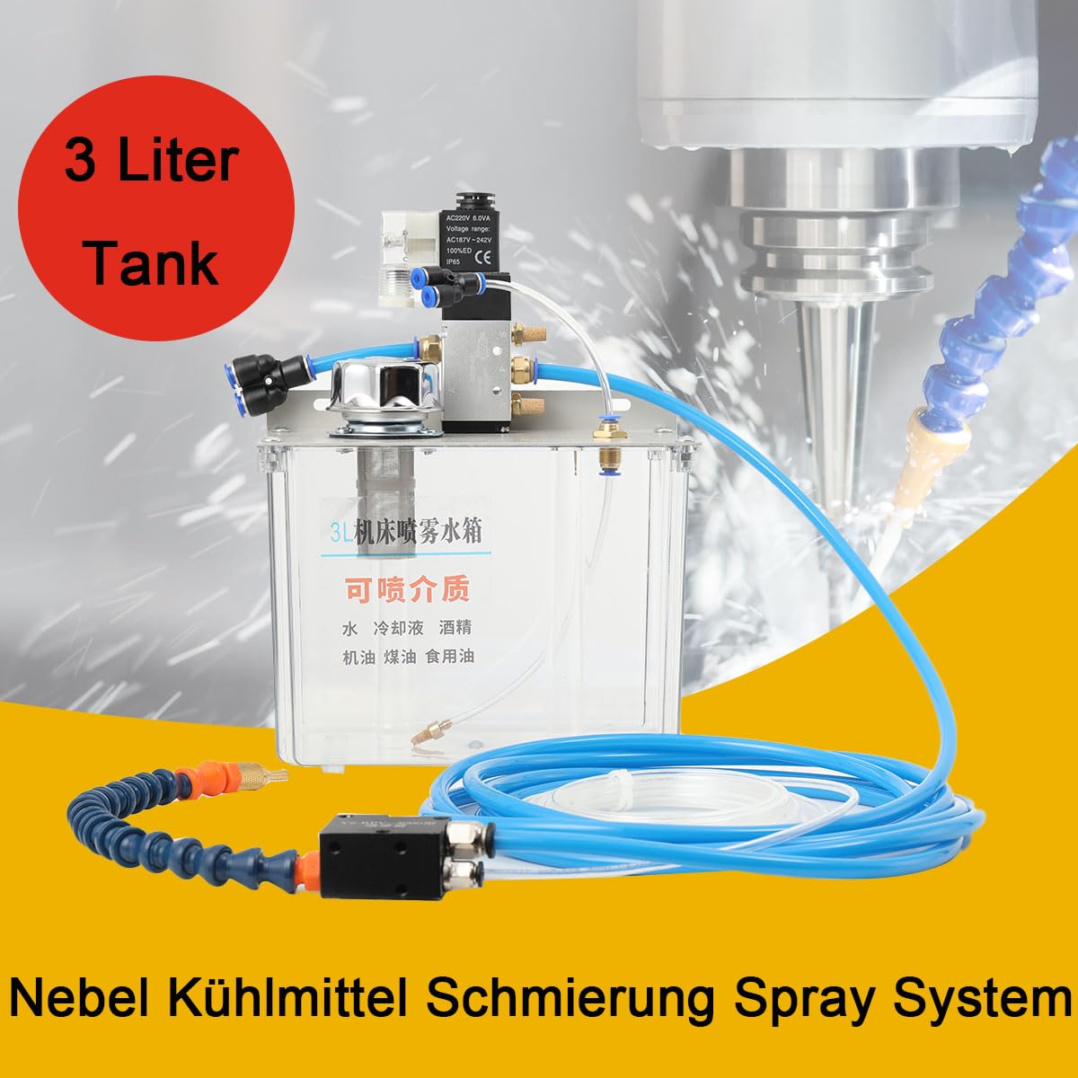 Nebel Kühlmittel Schmierung Spray System Nebel Kühlschmierstoff Sprühsystem mit 3L Tank Maschinenwerkzeug Schmiersprühsystem Sprühkühler Kühlmittelpumpe 220V für CNC Bohrmaschine Drehmaschine