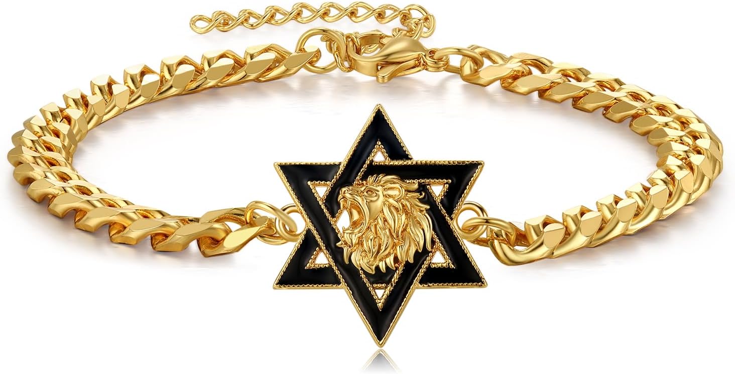 Star of David Lion Bracelet 925 Sterling Silver Star of David Bracelet for Men Jewish Jewelry for Men with Stainless Steel Chain