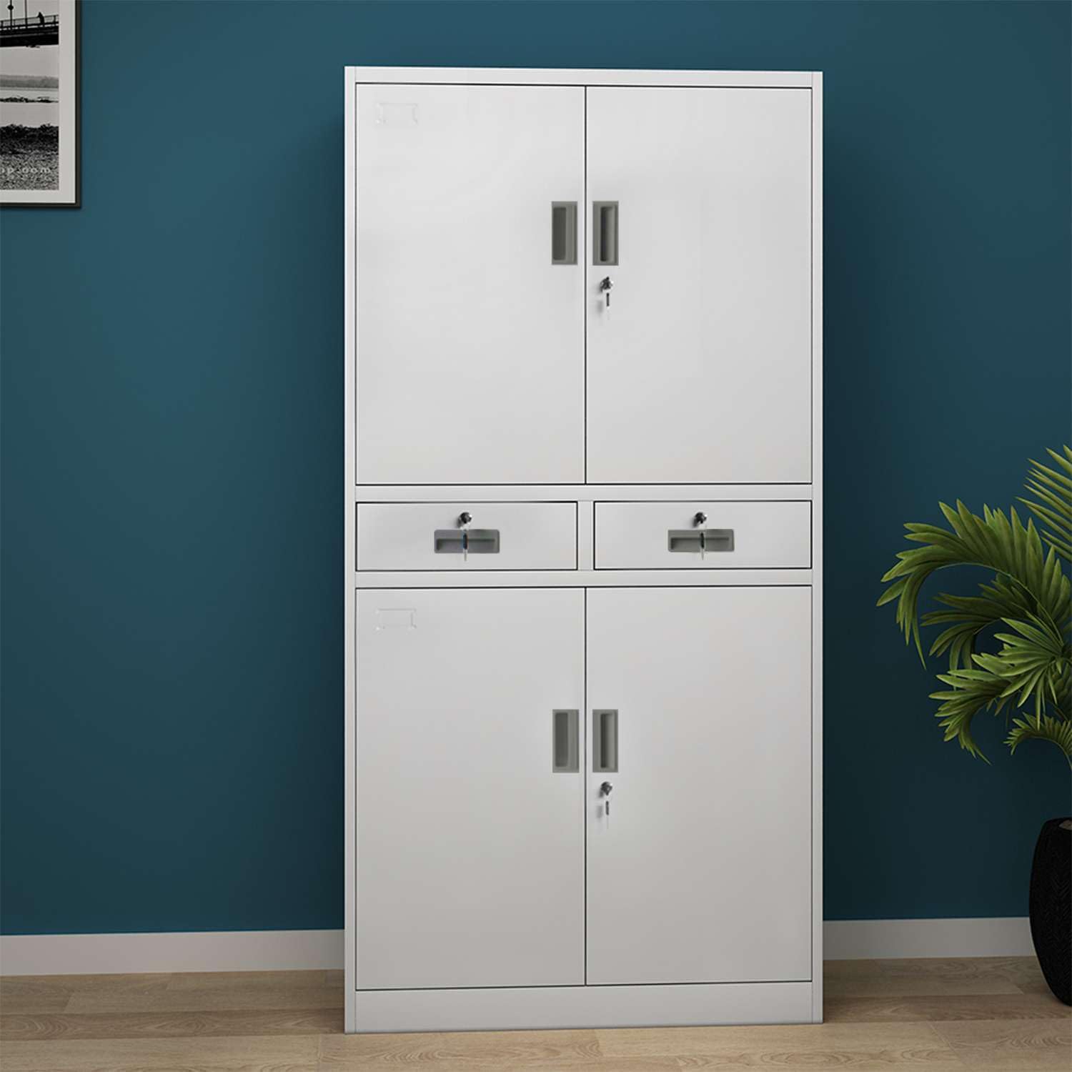Panana Armoire de Bureau Métallique avec Serrure, Armoire de Rangement avec 2 Tiroirs 4 Portes 3 Étagères Réglables en Hauteur pour Travail, Bureau à Domicile, 80 x 40 x 180 cm