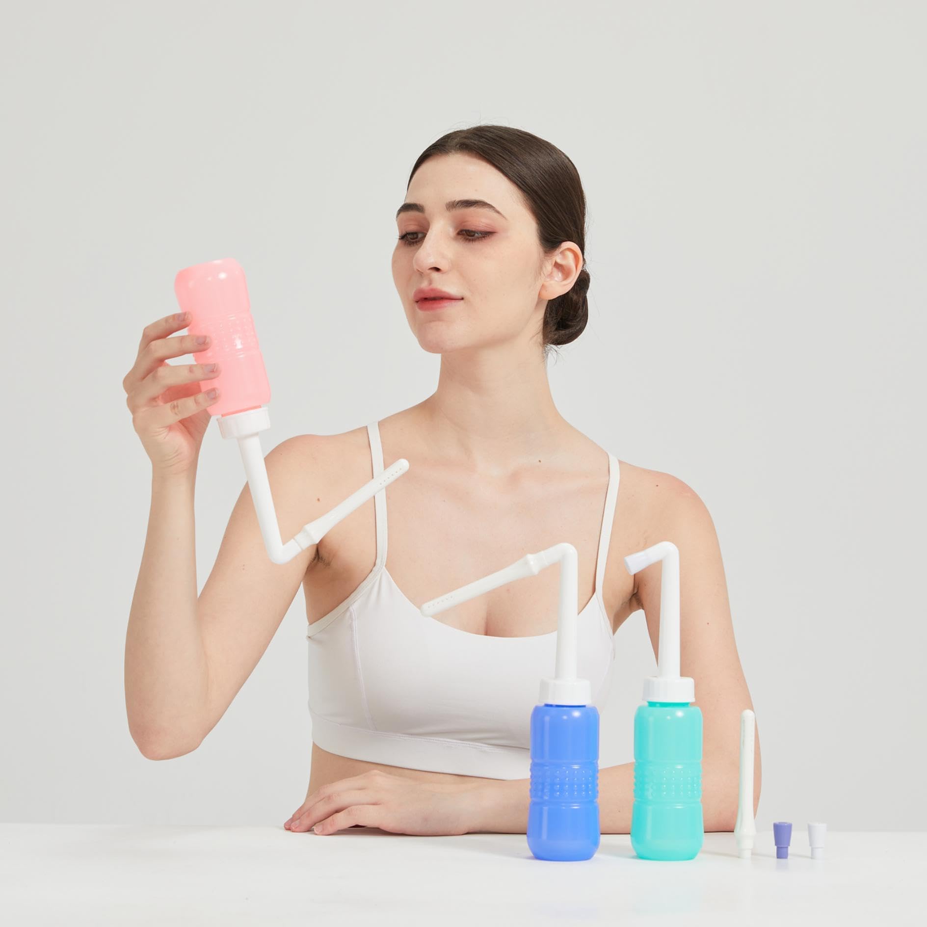 TONELIFE 2pcs Menstrual Cup + 2IN1 450ml Perineal Irrigation Perineal ,15oz Portable Bidet Peri Bottle with Water Seal Cap Waterproof Bag