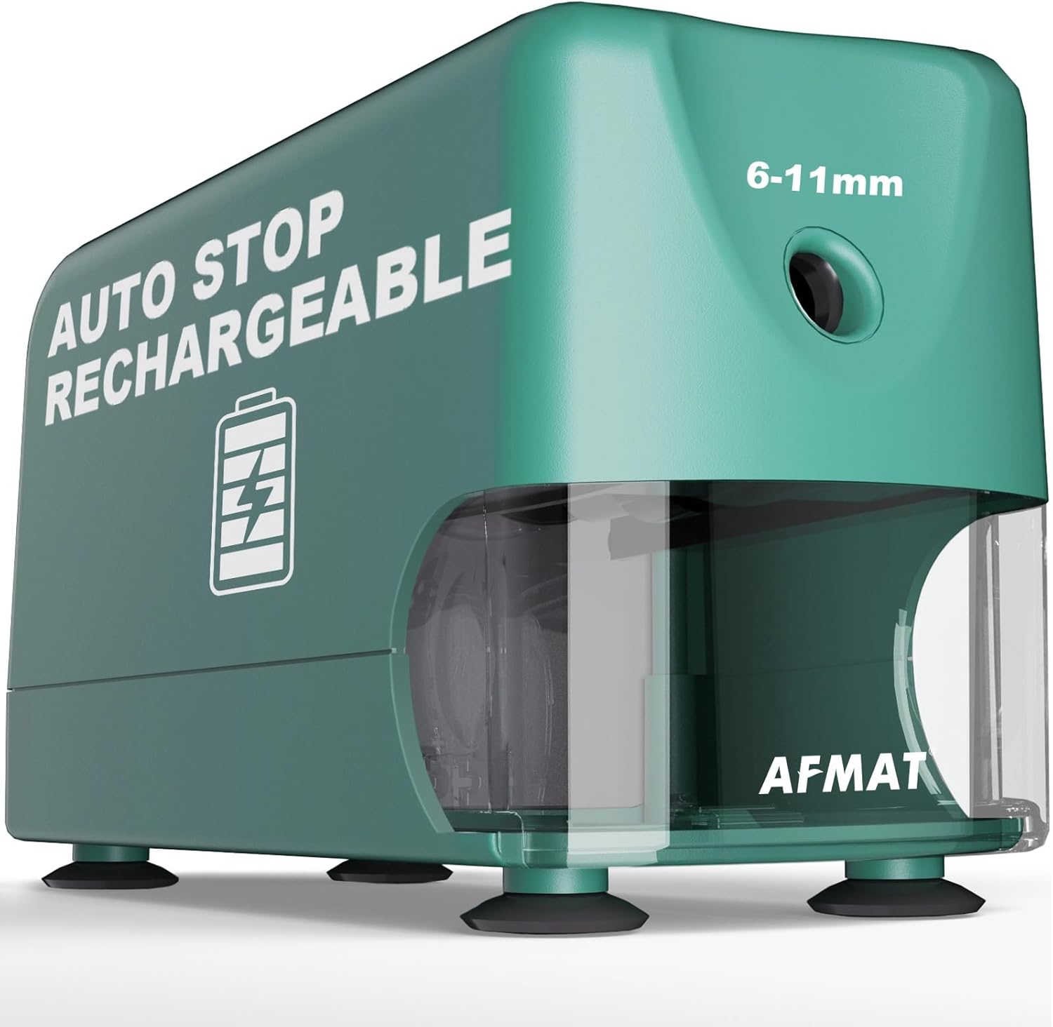 AFMAT Electric Pencil Sharpener, Cordless & Rechargeable, Heavy Duty Classroom Pencil Sharpeners for 6-11mm Pencils, Auto Stop, 2s Fast Sharpening, Battery Powered, 10,000 Sharpenings, Green, PSD3