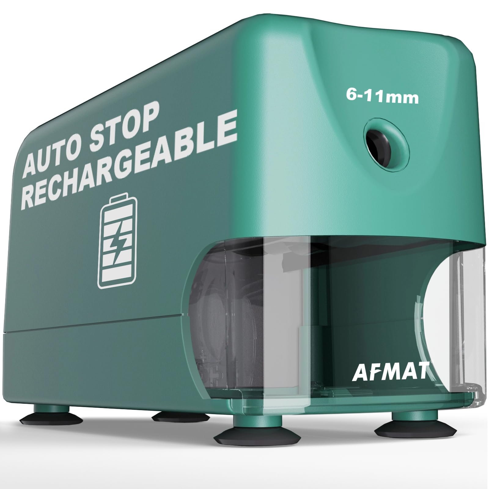 AFMAT - Sacapuntas eléctrico de alta resistencia, parada automática para el aula para lápices de 6-11 mm No.2/colores, sacapuntas recargables para lápices grandes, punta afilada, guardar lápices