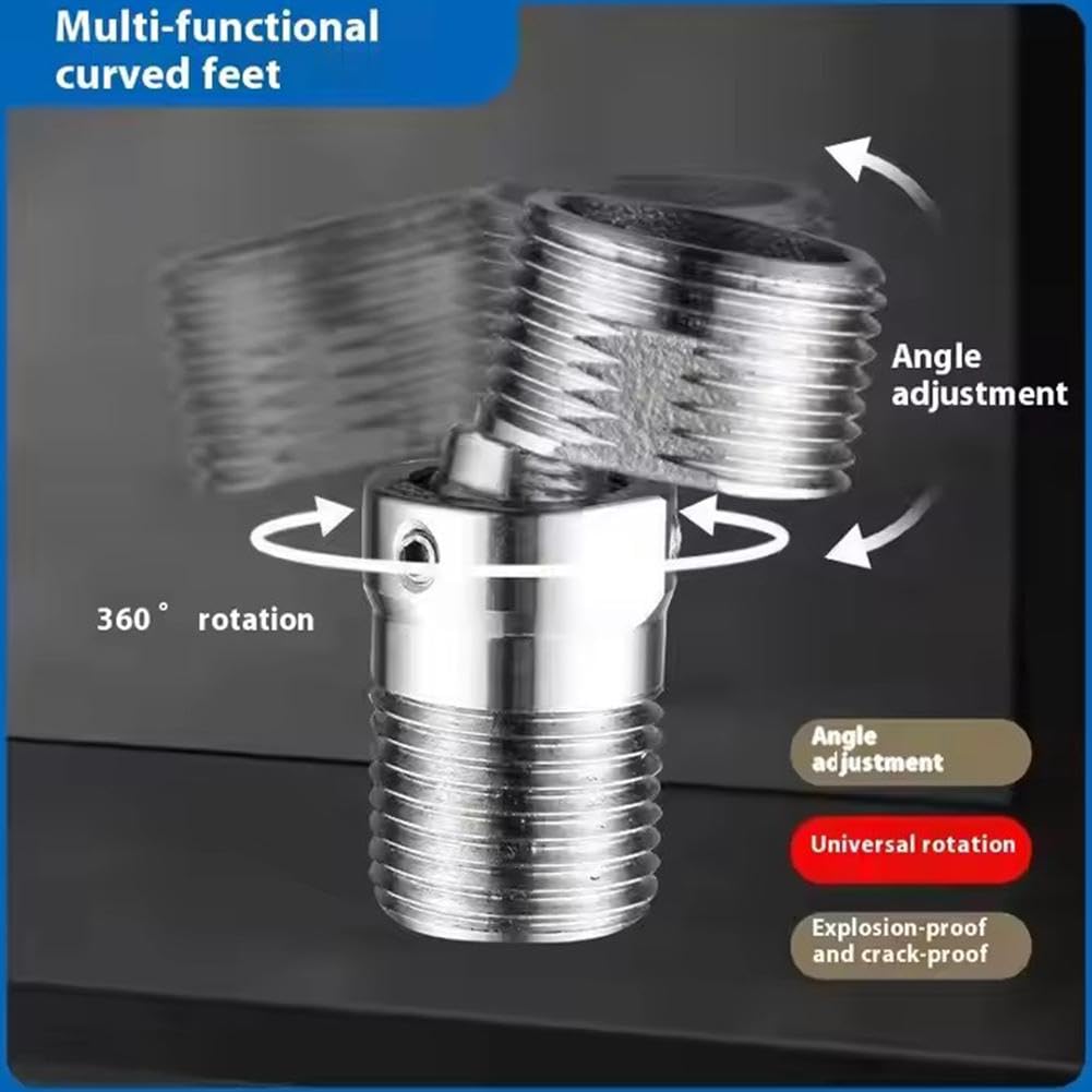 Adaptador de grifo de ducha giratorio de 360° con tornillo excéntrico de esquina montado en la pared, ángulo de ajuste curvado de acero, pie angulado