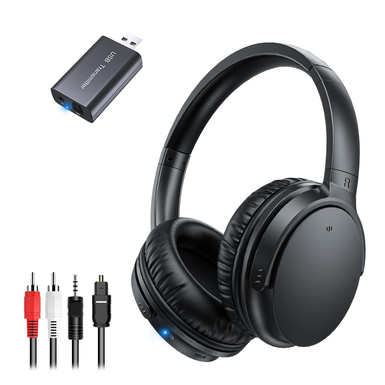 Wireless TV Headphones for Seniors, AptX Low Latency, One Button Design Over-Ear TV Headset with USB Transmitter (Optical/RCA/AUX/USB), Louder & Clearer for Hard of Hearing, 20H Playtime, Plug & Play