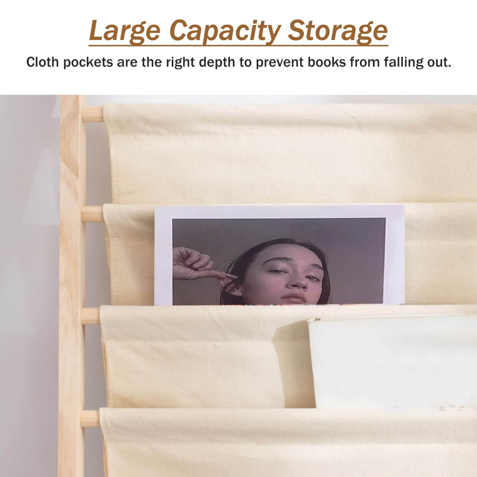 Porte-revues mural ultra fin en bois pour journaux et brochures avec 10 compartiments en lin – Porte-documents pour espaces étroits parfait pour la maison et le bureau