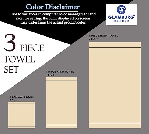 Vista 25 de GLAMBURG Juego de 6 toallas de 100% algodón ultra suave, contiene 2 toallas de baño de 28 x 55 pulgadas, 2 toallas de mano de 16 x 24 pulgadas y 2