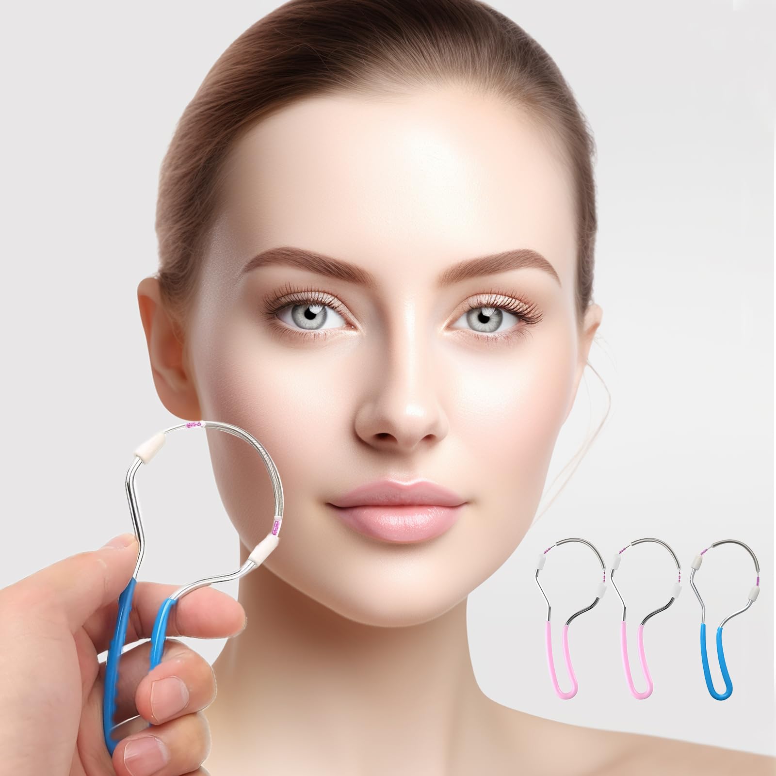 3 Stück Gesichtshaarentferner,Gesichtsepilierer, Frühlings Gesichtsepilierer,Manueller Tragbarer Epilierer Geeignet Für Gesichtshaarentfernung Stirn Wange Oberlippe(Pink Und Blau)